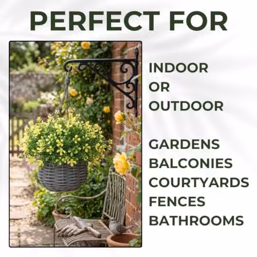 Ark Mat UV Resistant Artificial Floral Hanging Basket in Yellow, Diameter: 34 cm – 3
