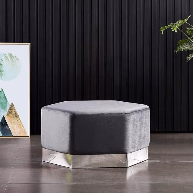 Life Interiors Amore Modern XL LUX Velvet Pouffe Footstool in Grey