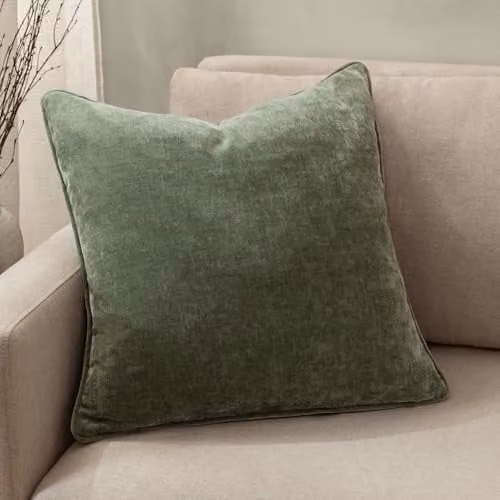 Riva Home Green Chenille and Velvet Square Cushion, W/D/H: 50 x 50 x 50 cm – 3