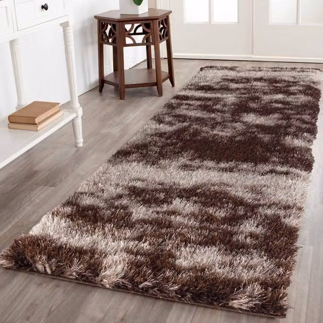 Desire Rugs Modern Abstract Shaggy Runner Rug in Bronze and Brown, W/D: 60 x 220 cm