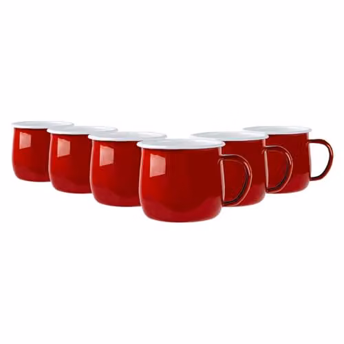Argon Tableware Enamel Belly Mugs, Red and White, 375ml, Set of 6 – 1
