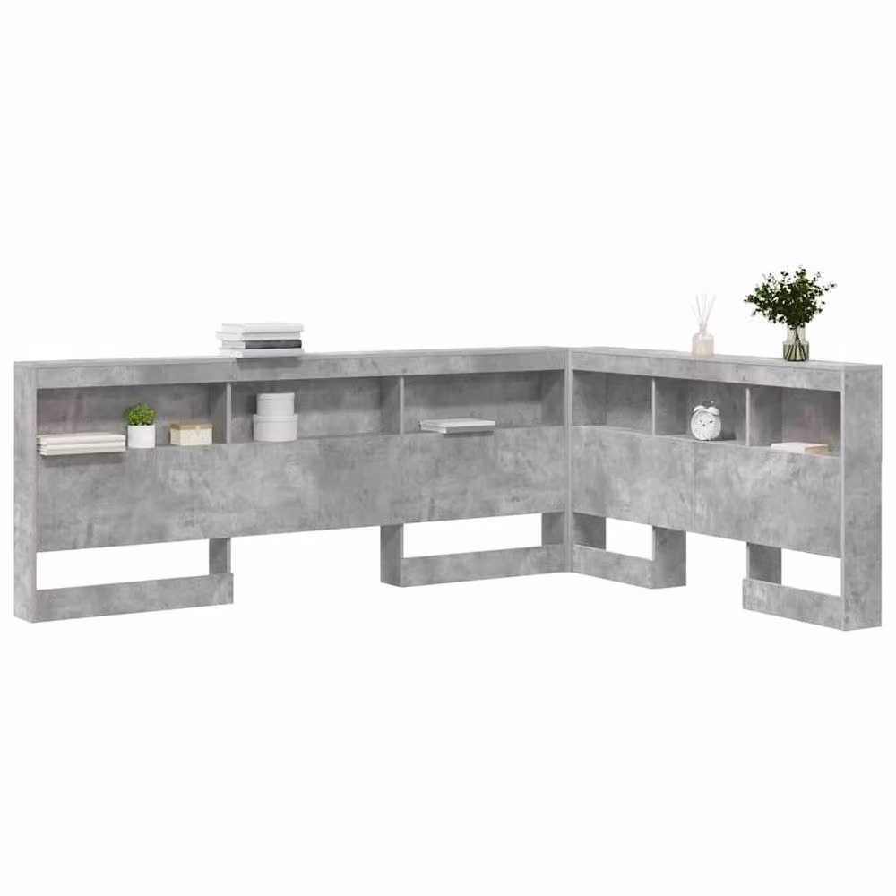 Berkfield Home Minimalist Storage Headboard with Integrated Shelf in Grey Matt Concrete Finish – 2