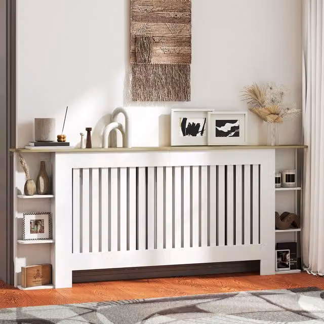 HOMCOM Radiator Cover with Open Storage Shelves, White