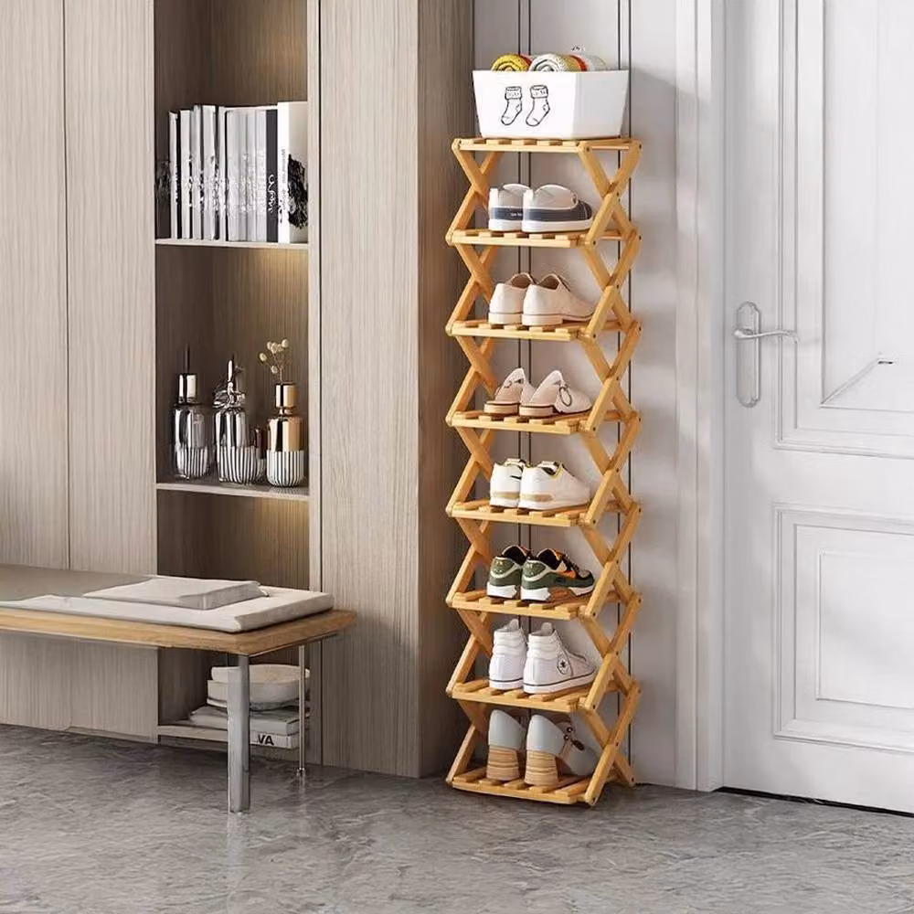 FORGEVIO 8 Tier Folding Bamboo Shoe Rack Storage Shelf Cabinet in Natural Brown – 2