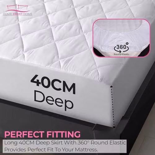 Snug City White Microfibre Quilted Mattress Protector Fitted Sheet, King Size (180 x 200 cm) – 2
