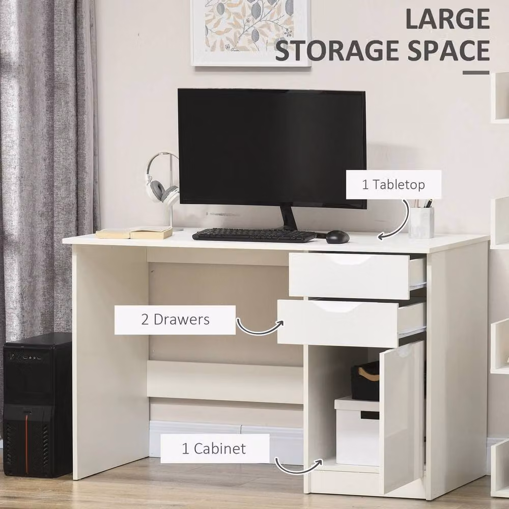 VOGREX Modern Glossy White Computer Desk with Dual Pedestal Drawers, W/D/H: 120 x 60 x 76 cm – 2