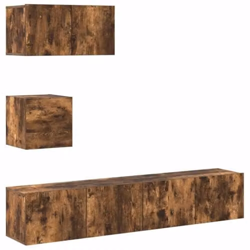 vidaXL 4 Piece Modern TV Cabinet Set in Brown Engineered Wood with Wall Cabinets and Lowboard – 1