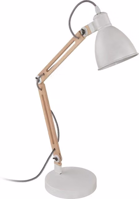 Loops Height Adjustable Table Lamp in White and Natural Wood with Red Cord