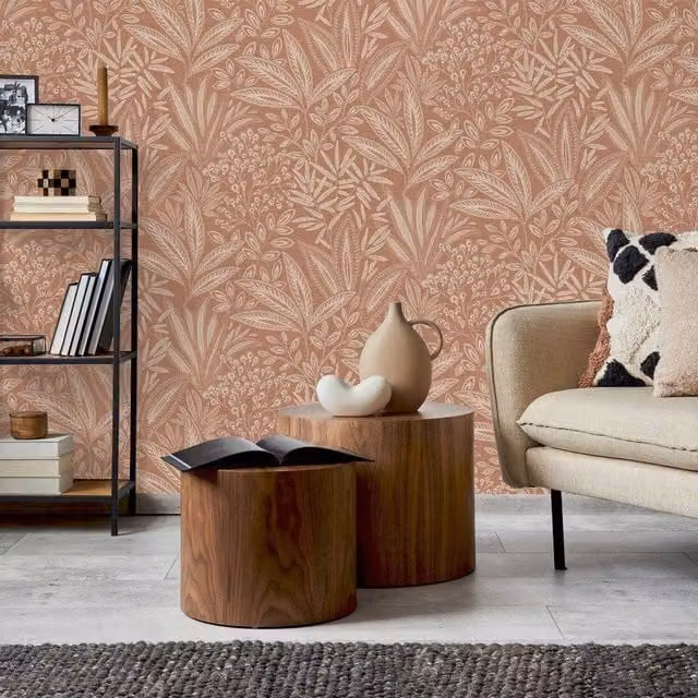 Crown Sahara Leaf Fern Botanical Wallpaper in Orange, Yellow and Green