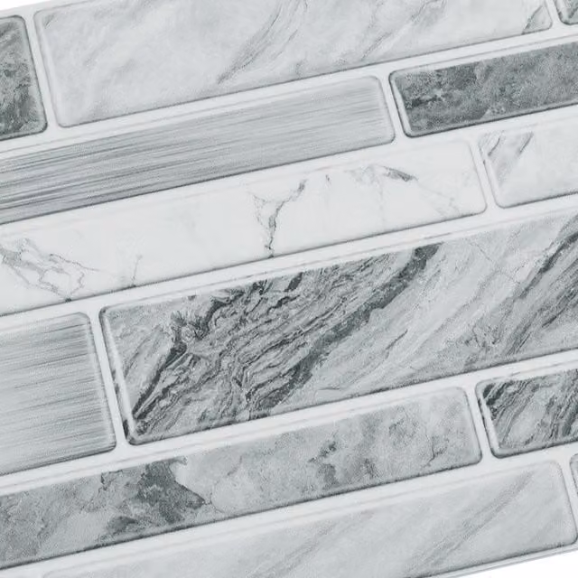 Livingandhome 20 Piece Self-Adhesive Marble Effect Wall Tile Stickers in Grey and White Gloss Plastic