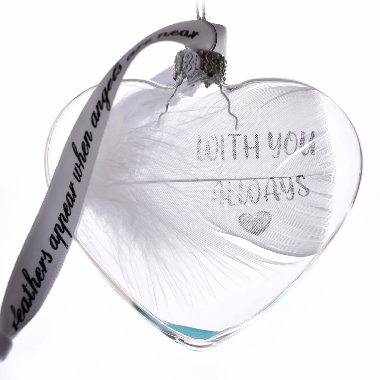 Amaya Rose Ltd In Memory of Feather Heart Bauble, Clear and White Condolence Gift – 2