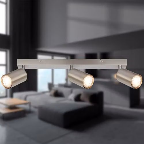 Briloner 3-Light LED Ceiling Spotbar in Silver-Grey, Adjustable Metal Design for GU10 Bulbs, 44 cm – 5