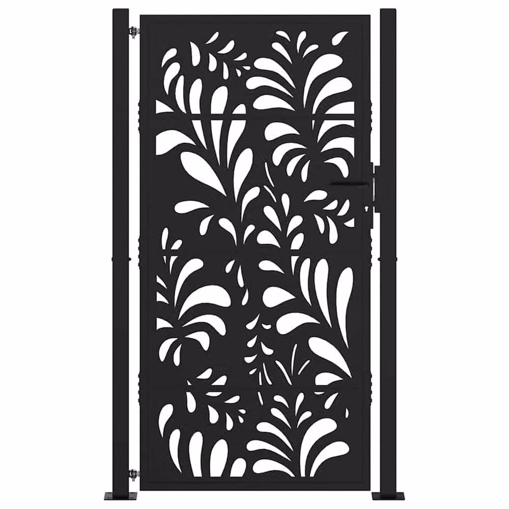 Berkfield Home Black Steel Wave Design Garden Gate W: 105 cm, H: 180 cm – 3