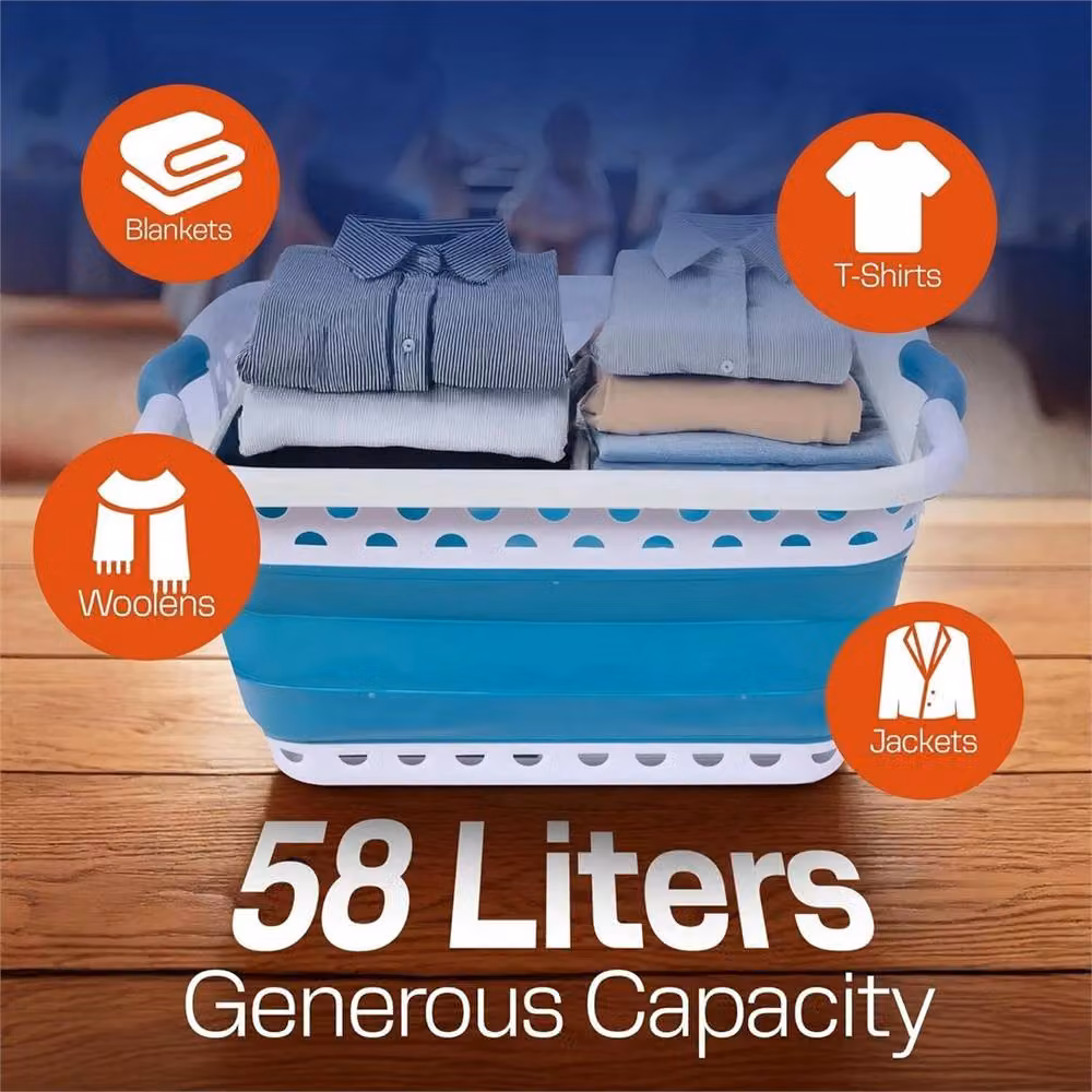 Nordara Blue and Grey Collapsible Pop-Up Laundry Basket with 2 Handles, 58L – 2
