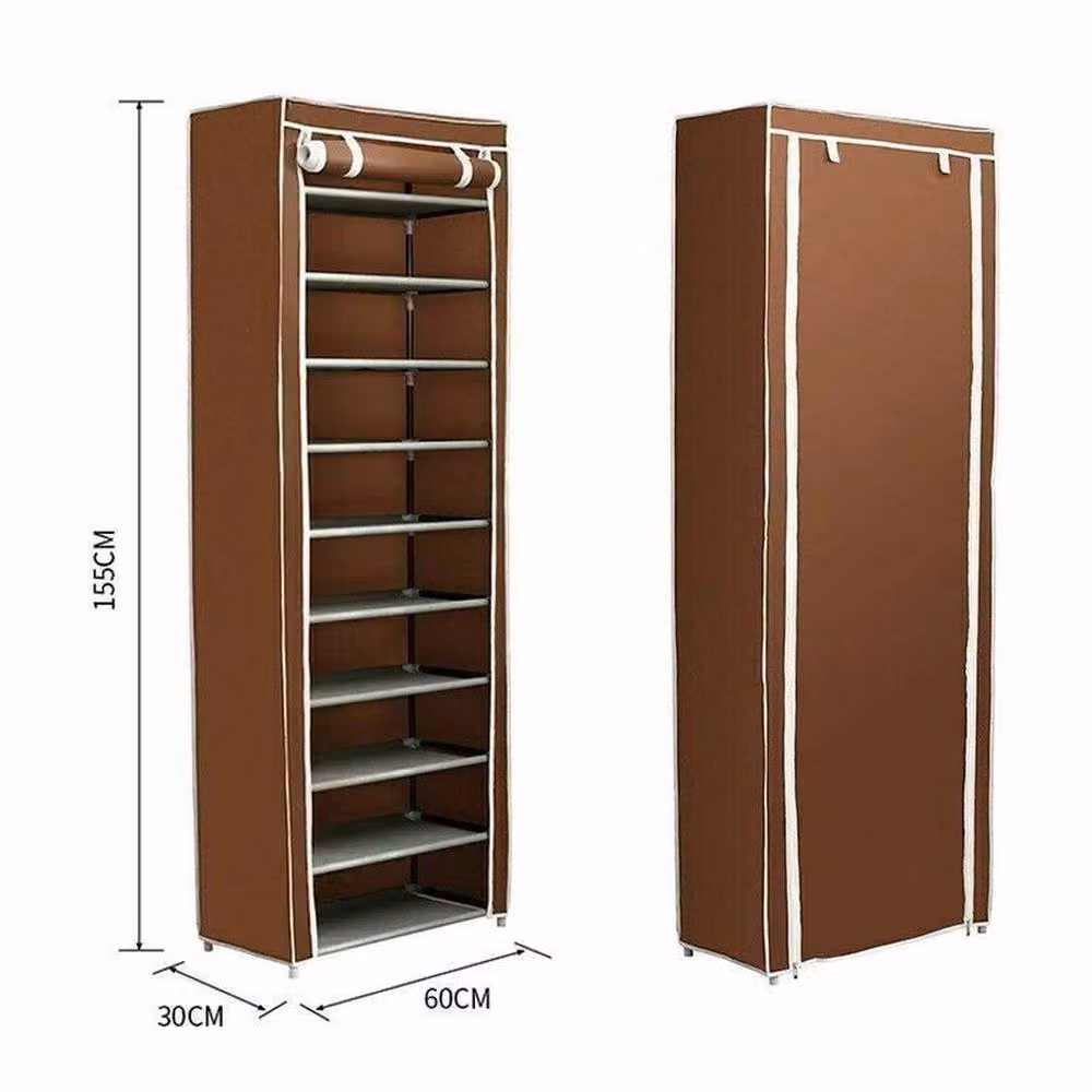 FORGEVIO 10 Tier Dustproof Shoe Rack in Brown, Holds 27 Pairs – 2