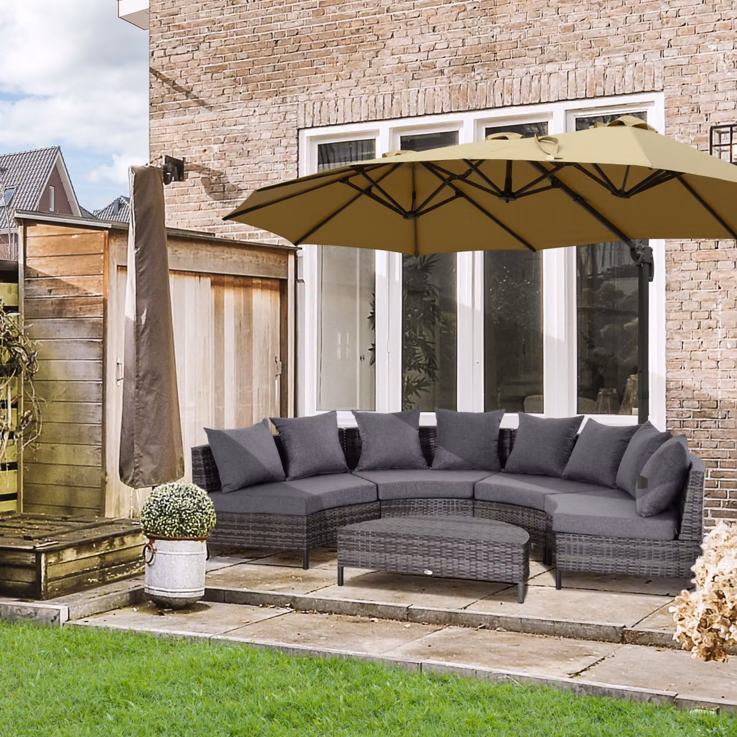 Outsunny Grey Rattan Garden Furniture Set with 4-Seater U-Shaped Sofa and Coffee Table – 2