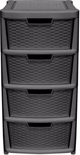 Simpa Large Rattan Effect 4 Drawer Storage Tower Unit in Black, H: 82 cm