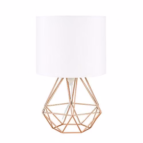 MiniSun Modern Copper Metal Basket Table Lamp with White Fabric Shade