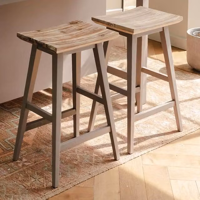 Florence Breakfast Bar Stool in Acacia Wood, Brown and Yellow, Height: 65 cm