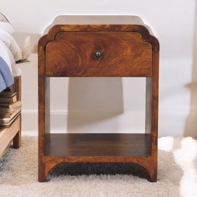 Artisan Furniture Newton Mini Mango Wood Nightstand with Drawer and Open Shelf, Brown