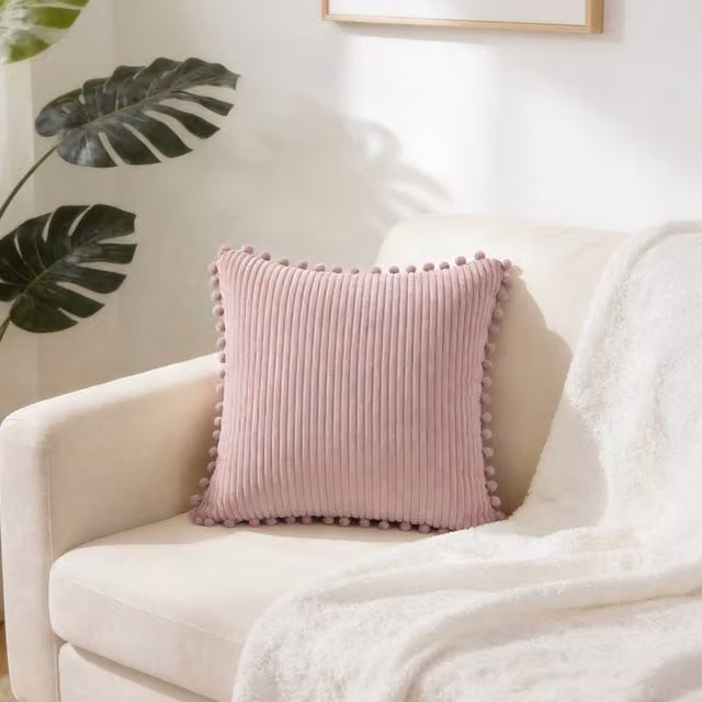 Livingandhome Pink Polyester Square Cushion Cover