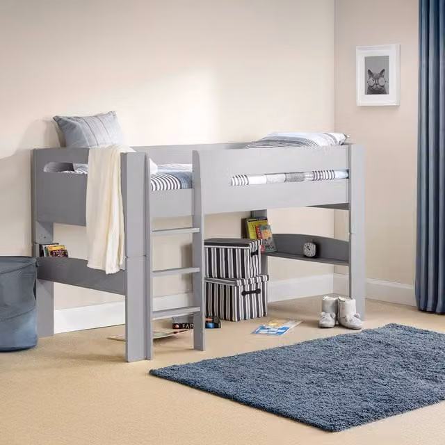 Julian Bowen Pluto Mid Sleeper Bed Frame in Grey Solid Wood, W/D/H: 196 x 90 x 121 cm