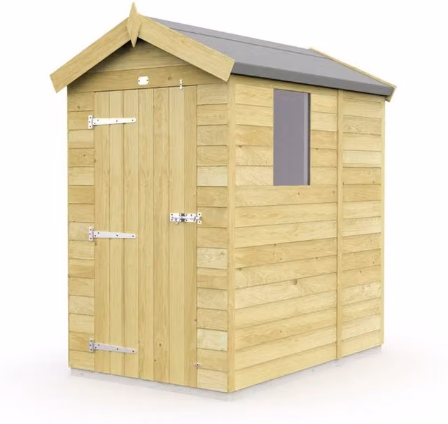 Buttercup Farm Brown Wooden Apex Shed with Single Door and Windows, W/D/H: 118 x 158 x 217 cm