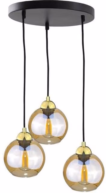 Netlighting Ambre Cluster Pendant Ceiling Light in Gold with Transparent Glass Spheres, Diameter: 30 cm, 3x E27