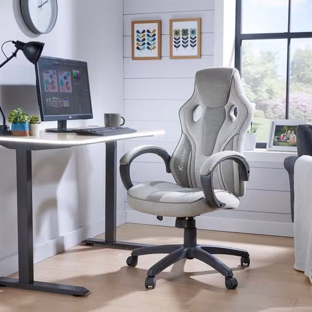 X Rocker Maverick Fabric Height Adjustable Gaming Chair for Children in Grey