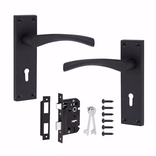 Golden Grace Astrid Victorian Scroll Door Handles and Lock Set in Matt Black Zinc – 1