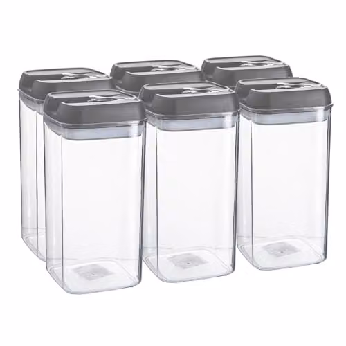 Argon Tableware Airtight Food Storage Containers with Flip Lock Lids, 1.2 l, Grey, Set of 6