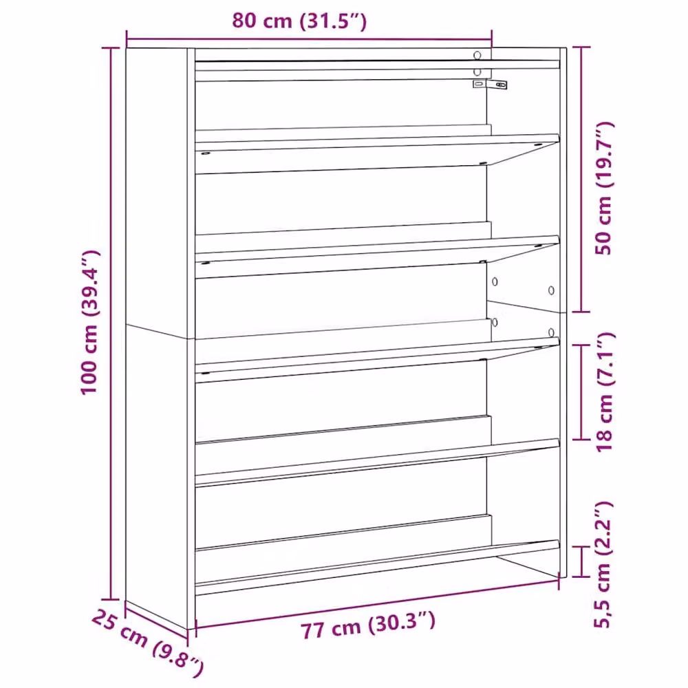 Berkfield Home Shoe Rack in Brown Old Wood, W/D/H: 80 x 25 x 100 cm – 5