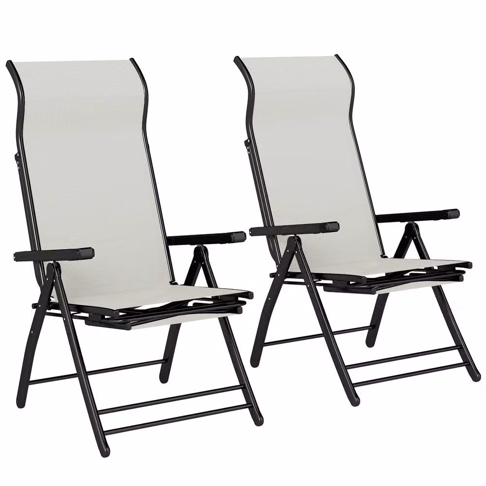 OUTSUNNY Set of 2 Folding Reclining Garden Chairs with Ottomans in Grey – 2