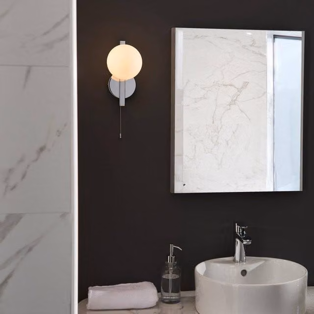 Netlighting RIOMAGGIORE Contemporary Glass Bathroom Wall Lamp in Grey and Chrome