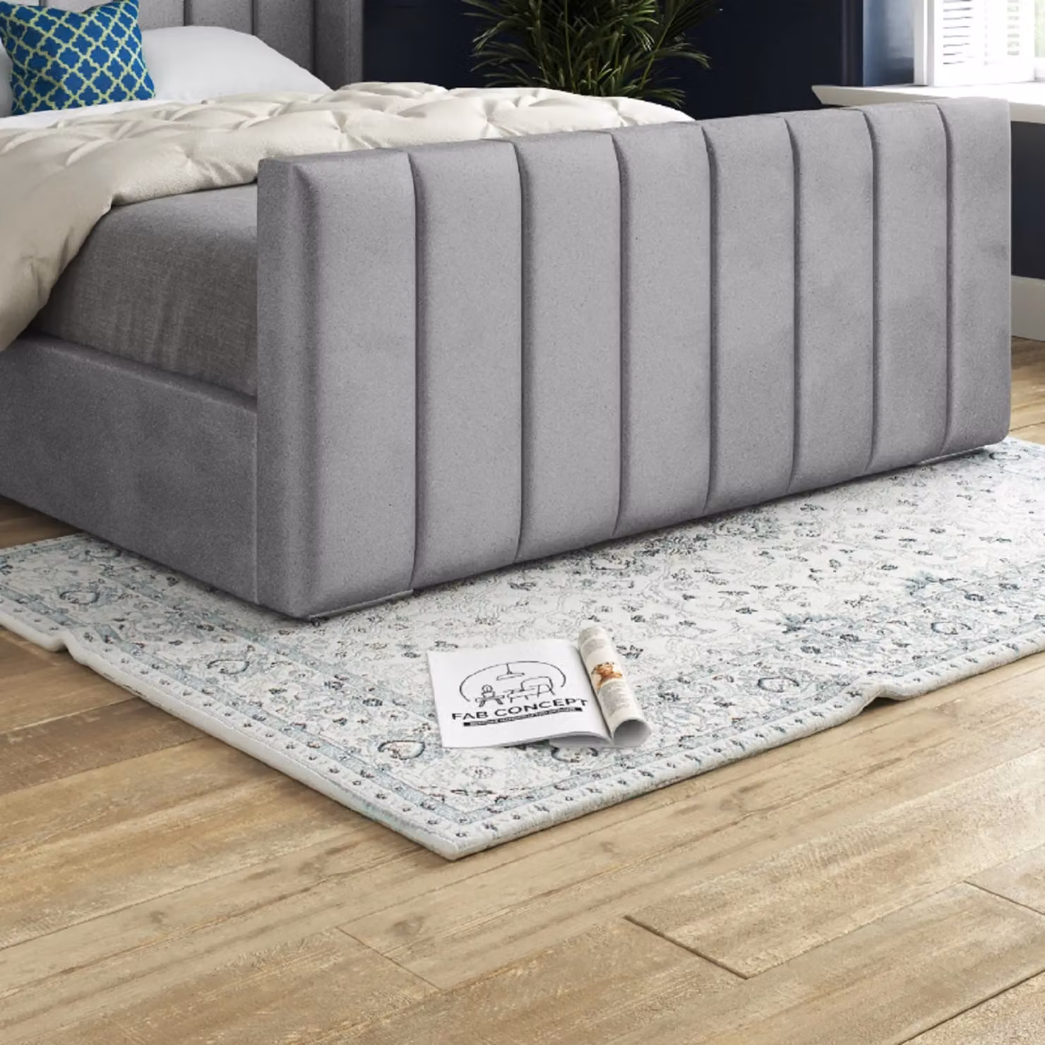 KDMD Romano Super King Upholstered Soft Velvet Winged Bed Frame in Grey, W/D/H: 200 x 189 x 137 cm – 3