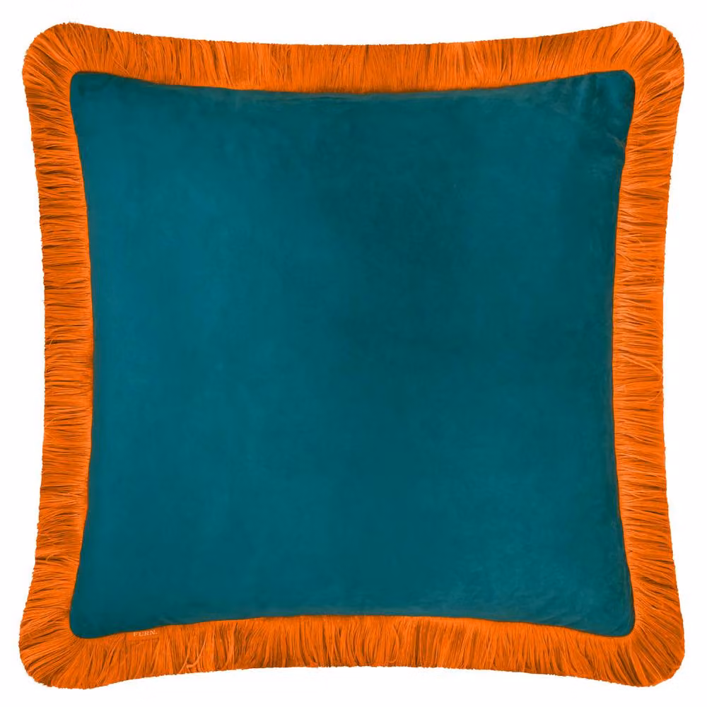 Furn Halo Fringed Velvet Cushion in Turquoise Blue, W/D/H: 50 x 50 x 50 cm – 2