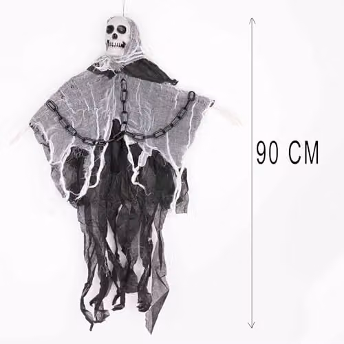 Shatchi Hanging Ghost Skeleton Halloween Decoration in Black with Chains, 90cm – 5