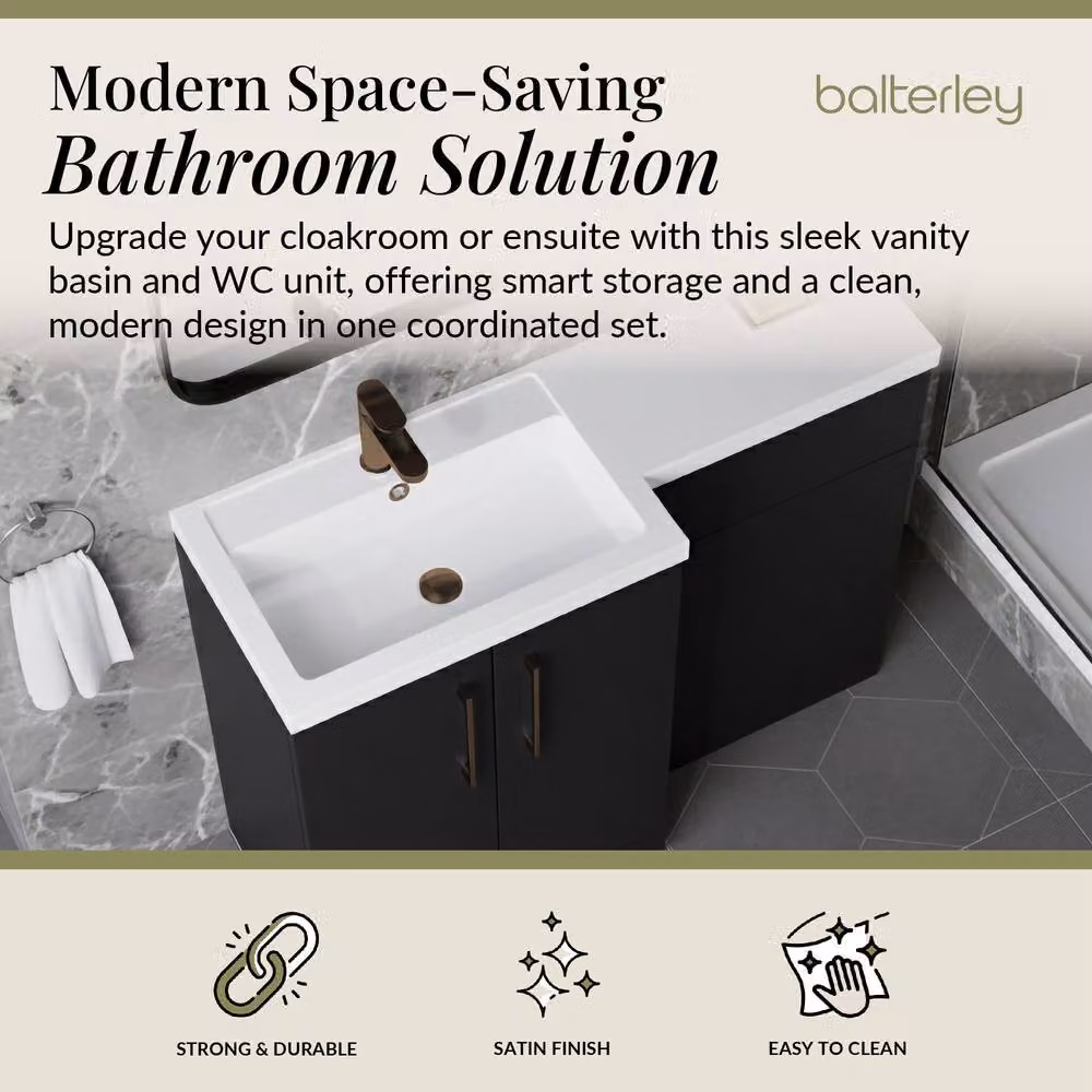 Balterley Modern Left-Hand Vanity and WC Unit Combination in Matt Grey, W: 110 cm – 2