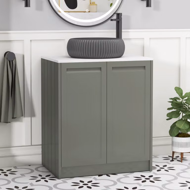 Royal Bathrooms Elmore Floor Standing Countertop Vanity Unit with Milan Black Basin, Matt Green, 70 cm Width