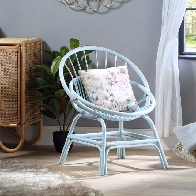 Desser Boho Rattan Moon Bowl Chair in Blue or Pink