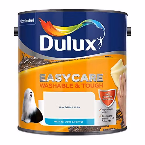 Dulux Easycare Washable and Tough Matt Emulsion Paint for Walls and Ceilings, White, 2.5 Litres – 2