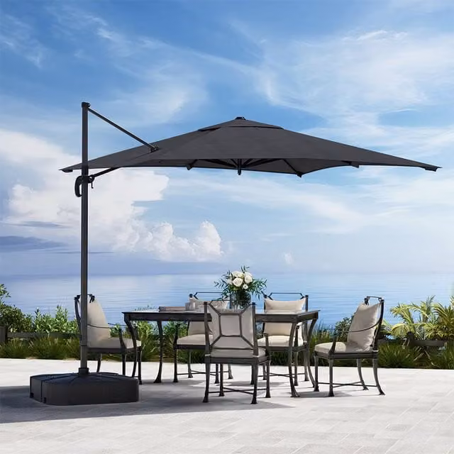 Komore Rotating Square Cantilever Garden Parasol with Fillable Base in Grey