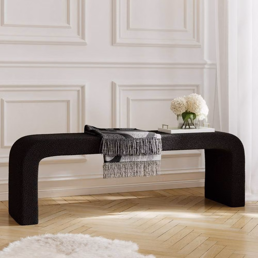 Lemon Pavilion Furniture Black Boucle Indoor Bench, W151.5 x D41 x H50 cm – 3