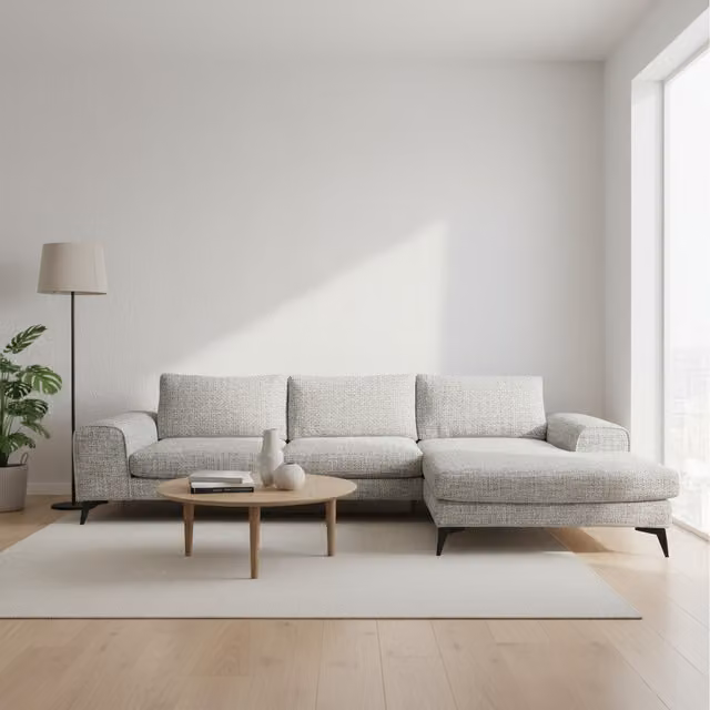 Abakus Direct Venice Chenille Corner Sofa in Light Grey with Deep Seats and Extra-wide Padded Arms, Right-hand Facing