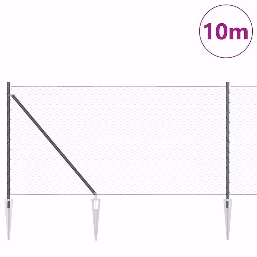 Berkfield Home Grey Hexagon Steel In-Ground Fence, 1 x 10 m – 3