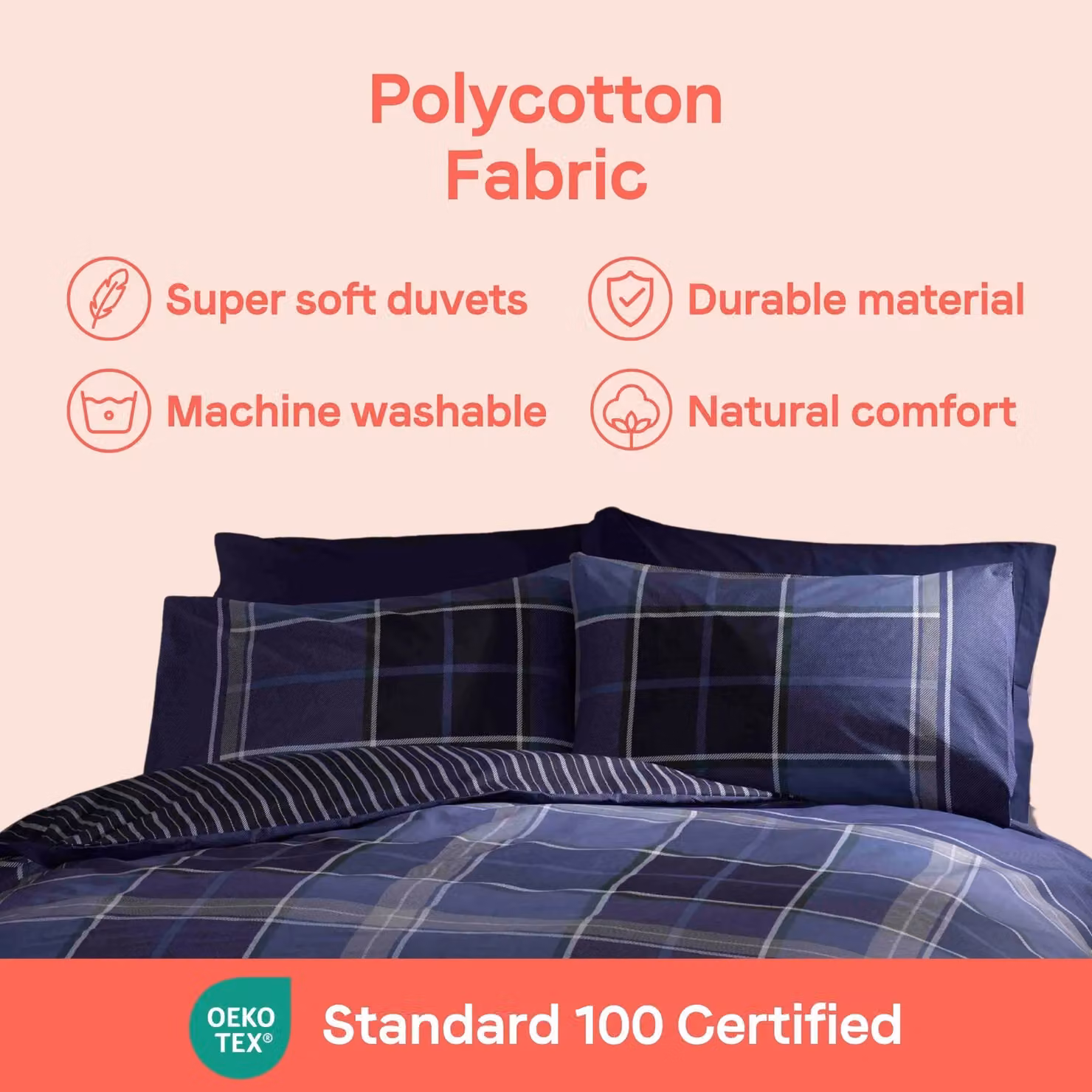 Rapport Home Argyle Tartan Check Polycotton Double Duvet Cover Set in Blue with Two Pillowcases, W/D/H: 200 x 200 cm and 50 x 75 cm – 6
