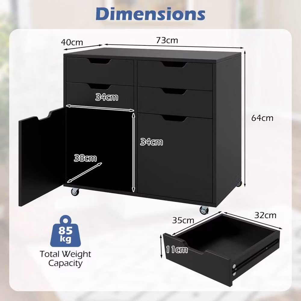SPETLEK 4 Drawer Mobile Dresser Chest Rolling Storage Cabinet in Black – 2