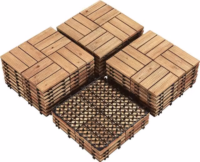 Yaheetech Pack of 27 Interlocking Wood and Plastic Flooring Tiles in Brown