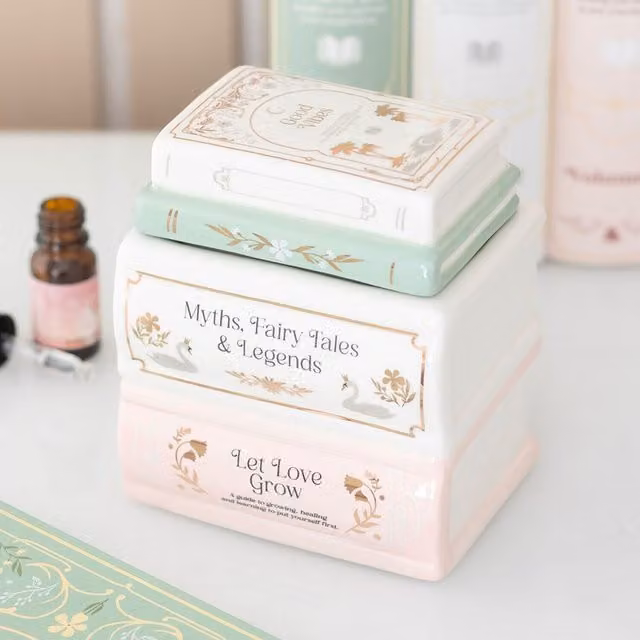 Gloriously Good Ceramic Book Stack Oil Burner and Wax Warmer in White and Multicolour