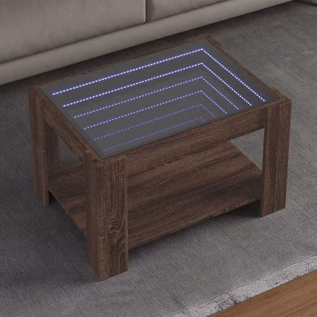 Berkfield Home Modern Coffee Table with LED in Brown Oak, W/D/H: 73 x 53 x 45 cm